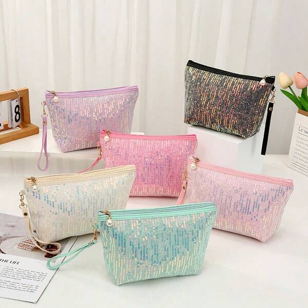 1pc Sequin Large-Capacity Cosmetic Bag, Multi-Functional Toiletry Storage Bag, Cosmetic Case, Skin Care Bag, Toiletry Bag, Travel Essential, Cruise Essential, Dormitory Essential, Bridesmaid Gift, Mother Gift, Birthday Gift, Friend And Teacher Gift, Bathroom Storage Bag