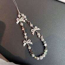 1 件银星串珠蝴蝶结和珍珠装饰钥匙扣、手机挂绳、包包挂饰礼物，适合送给母亲、家人、朋友、生日、节日的手机挂饰、手机链 - 單色 - 查看 5