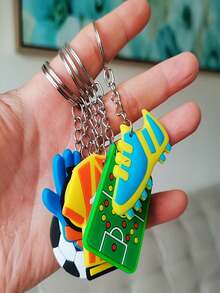 6pcs/Set Random Color PVC Soft Rubber Sports Keychains - Mini Football, Football Jerseys And Sneaker Pendants With Trophy Pattern, Great For Sports Fans, Birthday And Party Favors School Supplies,Back To School - Multicolor Football Keychain - View 3