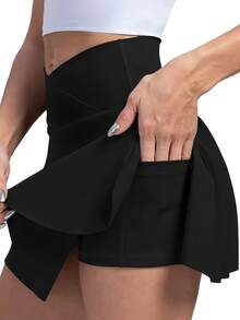 6pecil 一件式女式高腰运动裙，面料舒适，带口袋，适合日常和运动穿着