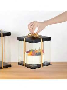 1pc,6in Transparent Cake Box Artificial Rose Foam Bear Packaging Box Valentine's Day Flower Gifts Box Wedding Birthday Party Decor (No Accessories)