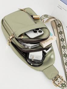 1 PC Green PU Leather Travel Bag Chest Bag Waist Bag Women's Bags,Multifunctional And Large Capacity Fashionable And Casual Large Capacity Portable Zipper Shoulder Bag Underarm Bag,Storage For Travel Cosmetics, Cell Phones, Keys, And Sanitary Napkins,Suitable For Earphones, Chargers, Lipstick, Cosmetics, Perfume, Skin Care And Beauty Products, Student Supplies, Keys, Holiday Gifts - màu xanh lá - Xem 6