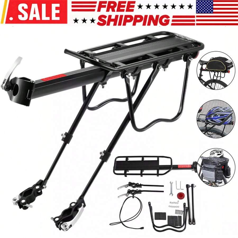 Universal Adjustable Bike Cargo Rack, Rear Bike Rack Cargo Rack Alloy Luggage Carrier Bicycle 110 Lbs Capacity Holder, Bicycle Luggage Carrier Racks With Reflective Logo - Black - View 1