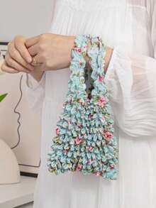 1pc Women's Expandable Magic Tote Bag, Large Capacity Reusable Shopping Bag, Multi-Color Options, Foldable, Travel Essential, Pineapple Design, Crinkle Bubble Bag, Suitable For Travel, Camping, Outdoor, Beach, Summer Vacation, Back To School Season - Multicolor - View 4