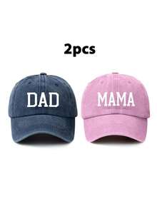 2pcs/Set Solid DAD+MAMA Print Retro Baseball Cap, Relaxed Fit Adjustable Size, Fashionable Dad Hat For Men, Suitable For Daily Commute, Street, Outdoor, Beach, Hiking, Truck Driver,Summer,Holiday,Festival,Travel - C - View 5