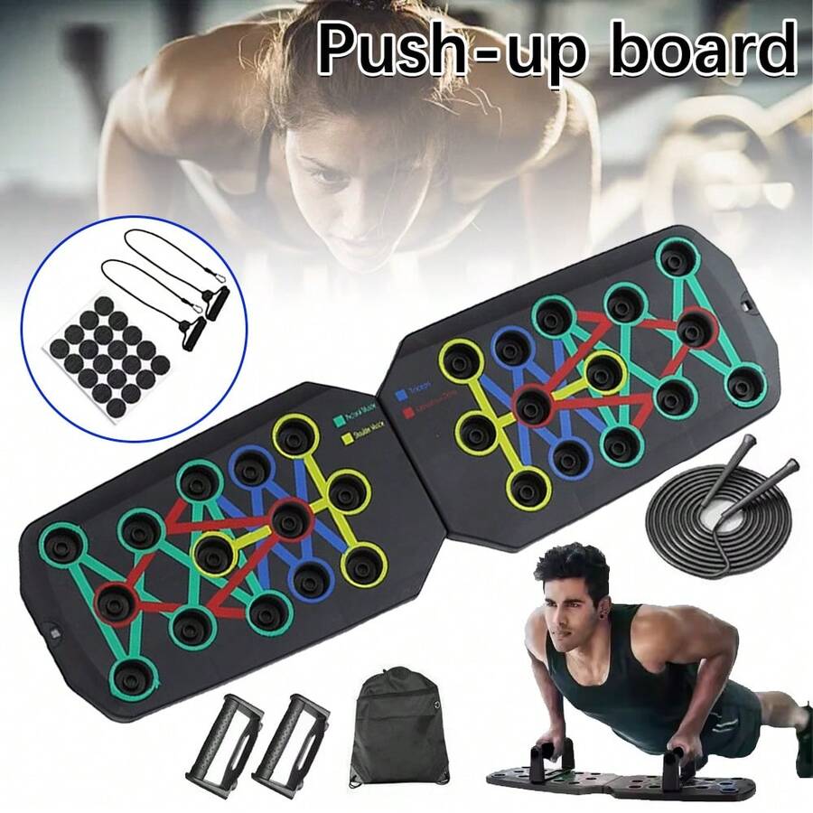 Push-Up Liegestütz-Brett; Faltbares Multifunktions Fitness-Board für Ganzkörper-Training & Effektive Liegestützen; Liegestütz-Griffe und Springseil - Verschiedenfarbig - Übersicht 1