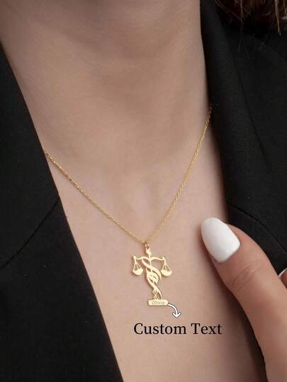 1 Stück Damen Mode-Anhänger Halskette mit individuell angepasstem englischen Namen, symbolisiert Gerechtigkeit und Fairness, minimalistisch, geeignet für Anwälte und Staatsanwälte als Urlaubsgeschenk