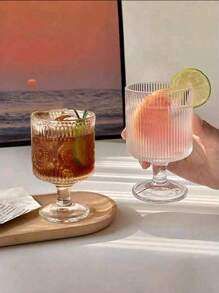 1 pieza Vaso alto de vidrio a rayas verticales, adecuado para zumo, helado, yogur, postres y bebidas, apropiado para reuniones de verano y salidas a comer, regalos del Día de la Madre, fiestas de graduación y escenas de boda