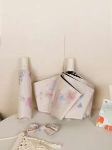 1 pieza Paraguas plegable manual de alta calidad con flores para mujer, de doble uso para lluvia/sol, a prueba de viento, con protección UV