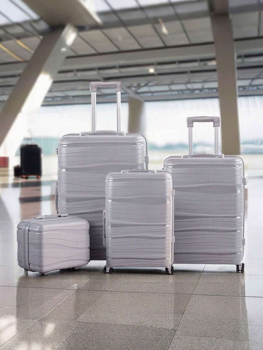 Living And Home 4-Piece (Lightweight PP) Lockable Suitcase Set – 14"/20"/24"/28" Expandable Luggage With Silent Wheels & TSA Lock – Nesting Design For Compact Storage - Light Grey - View 1