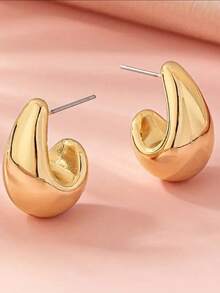 1 Pair Minimalist Waterdrop Earrings, Suitable For Women's Daily Commute, Festival Gifts, Party And Banquet Decorative Jewelry - Gold - View 3