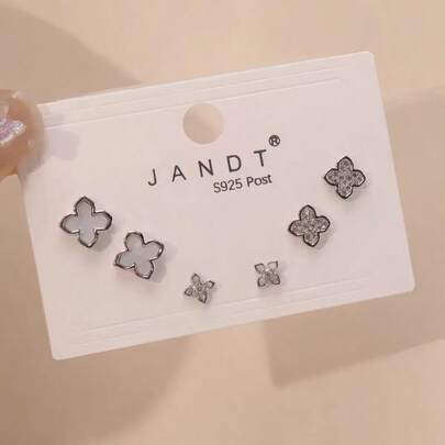 3 คู่ ต่างหูติดหัว Cubic ดอกไม้ น่ารัก แฟชั่น สวมใส่ทุกวัน สำหรับผู้หญิง