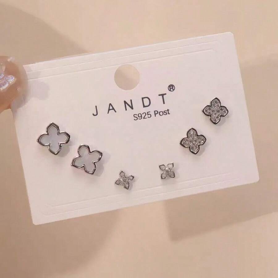 3 对迷你可爱立方花耳钉，适合女性的时尚日常佩戴 - 耳環 - 查看 1