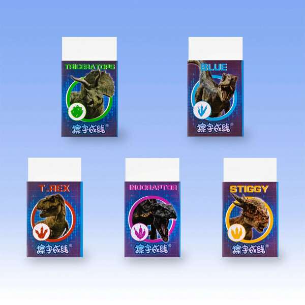 Jurassic World Iigen 5pcs Eraser Lettering Line Eraser Cartoon Shape Eraser Less Crumb Wiping Easy School Supplies, Back To School