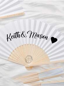 Abanico de mano personalizado con estampado en tela blanca, obsequio de bodas y fiestas, abanico de seda como regalo para los invitados. Abanico plegable personalizado con logotipo, para club, bar. Cualquier texto - Abanico de mano - Bambú - Abanico de papel plegable - Negro, blanco, rosa - Vinilo personalizado - Fiesta, festival, boda, despedida de soltero