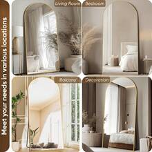 Antok Espejo de cuerpo entero de 172 x 66 cm o 162 x 53 cm. Espejo de suelo independiente, arqueado, de cuerpo entero, con base para dormitorio, para colgar en la sala de estar y el guardarropa. - Dorado - Ver 5