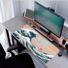 Alfombrilla de ratón con diseño de ola japonesa en blanco y negro, tapete de escritorio con borde cosido, base de goma antideslizante, 35.4x15.7 pulgadas, para el hogar, la oficina, regalo para amigos, mujeres, vuelta al colegio, alfombrilla de ratón para juegos, accesorios de escritorio, suministros de oficina