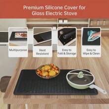 Tapis de protection en silicone pour dessus de cuisinière - 28 "X20" Couvre-plaque de cuisson en céramique, couvre-plaque en verre résistant à la chaleur, film de protection pour cuisinière plate de camping-car, grand tapis de séchage en silicone - Noir/Gris