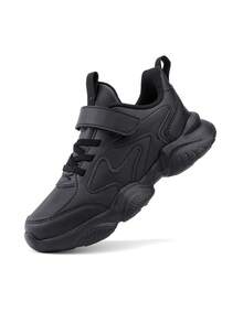 Fashion Children Shoes, Kids Sports Shoes, Waterproof Leather Surface Black School Shoes For Boys And Girls, Toddler To Big Kid Sizes