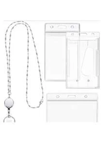 1 Set Women Badge Lanyard Badge Necklace Retractable Badge Reel With 2 ID Card Holders, Girl Necklace Nurse Office Worker, Back To School Season