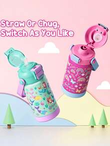 Kids Insulated Water Bottle With Pop-Open Straw & Spout 2-In-1 Lid,14oz Kids Cups With Stainless Steel Leak Proof For School Travel, Back To School - Rainbow & Mermaid - View 5