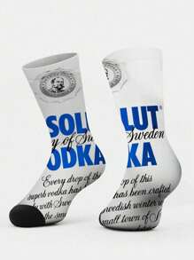 1 par de calcetines altos impresos a 360° con diseño de botella de Jack Danny, calcetines con estampado de botella de vino unisex, calcetines para parejas, calcetines casuales cómodos y transpirables para la calle, serie alcohólica de regalos para vacaciones, calcetines de media pantorrilla para ejercicio ligero