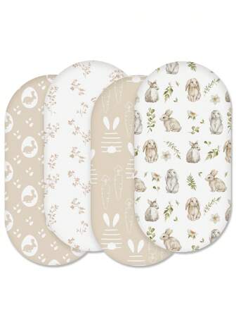 GLLQUEN BABY 4 Packs Bassinet Sheets, Bassinet Sheets For Baby Boy, Bassinet Sheet Neutral, Fit For Rectangle, Round, Oval, Bassinet Mattress, Flexible For Different Bassinet Pad/Mattress, Oeko-Tex Certificated