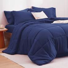 1pc Durable Bed Cover, Luxury Hotel Grade Bedding, Large/Extra Large Optional, 3D Polyester Fiber Filling, All Season Use, With 4 Corner Rings, Machine Washable, Microfiber Material. - Navy Blue - View 3