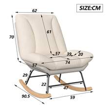 Mecedora de ocio con cojín de asiento extraíble, material de lino, 62 x 100 x 90,5 cm. - Beis - Ver 9