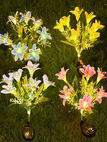 7-Bloom Solar Powered Lily Flower Garden Lights, Waterproof LED Lights, Solar Powered, Suitable For Yard Path Decor, Mother's Day Garden Gift, Party Decoration - Multicolor - View 2