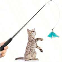 Cat Teasers Cat Feather Wand Cat Toy Interactive Toy Feather Wand With Bell Natural Feather Refills - Multicolor - View 9