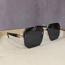 1pc Men's Premium Fashionable Gold-Tone Metal Frame Glasses, Suitable For Driving, Travel, Outdoor Activities For Summer Beach Vacation,Outdoor,Travel