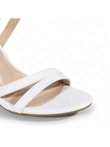 Women Multi Strap Chunky Heeled Sandals Soft Comfort Block Heeled Sandals For Prom Dancing Wedding - White - View 6