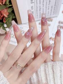 10 件光疗手工腮红蝴蝶眼妆假指甲女士礼物日常佩戴超级贴合自然可重复使用按压指甲美甲用品指甲