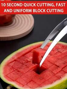 1PC Stainless Steel Fruit Cutter, Watermelon Cutter Slicer, Watermelon Cube Cutter, Cut Watermelon Into Cubes Knife Melon Baller For Kitchen Gadgets - Silver - View 4