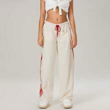 Womens Hudson Canyon Pants Side Striped Sweatpants Drawstring Waist High Rise Wide Leg Pant Trousers With Pockets Y2K Slouchy Palazzo Pants Streetwear - trắng - Xem 3
