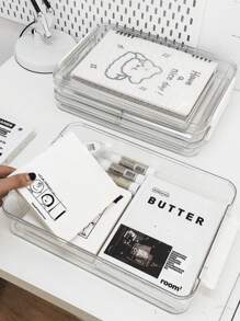 1 pieza Caja de almacenamiento de documentos transparente, impermeable y a prueba de polvo, organizador de archivos doméstico multifuncional, organizador de escritorio ahorra espacio para documentos importantes, certificados, papeles, licencias comerciales, adecuado para el hogar, la oficina, el dormitorio y la sala de estudio