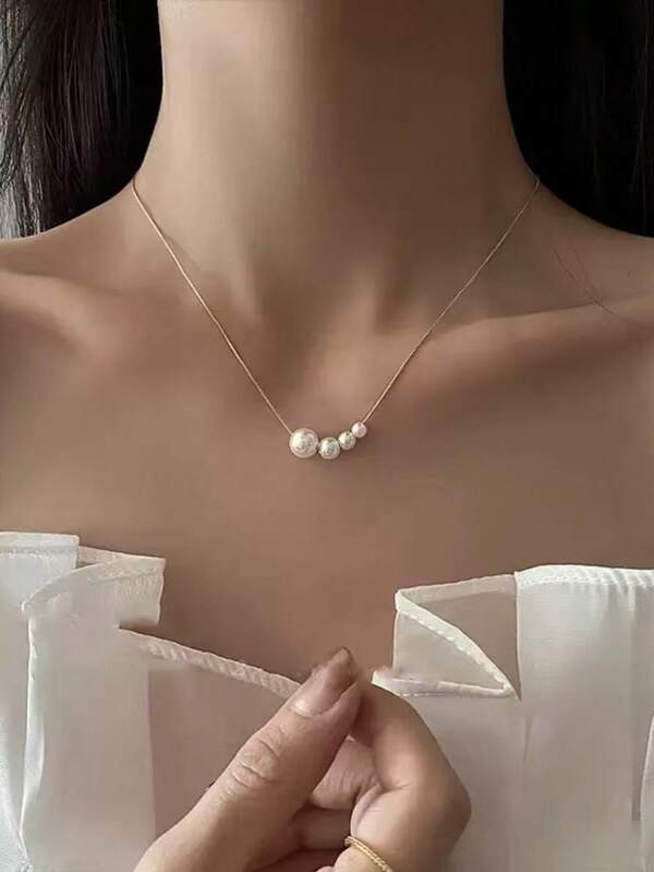 925 Sterling Silver Plaid Chain Pearl Necklace, Elegant Minimalist Dainty Choker Chain Necklace With 4mm,5mm,6mm,8mm Pearls