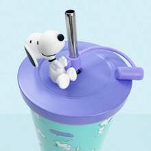Miniso Taza de acero de doble capa con diseño retro de Snoopy, capacidad grande de 800ml, aislamiento de doble capa, incluye pajita, apto para uso en oficina y hogar, mantiene el calor y el frío (1 pieza)
