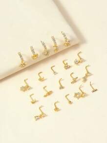 20Pcs 20G Dangle Nose Ring L Shaped Dangling Nose Stud For Women Stainless Steel Nose Ring Studs CZ Flower Dangle Nose Rings Hoops Nose Piercing Jewelry