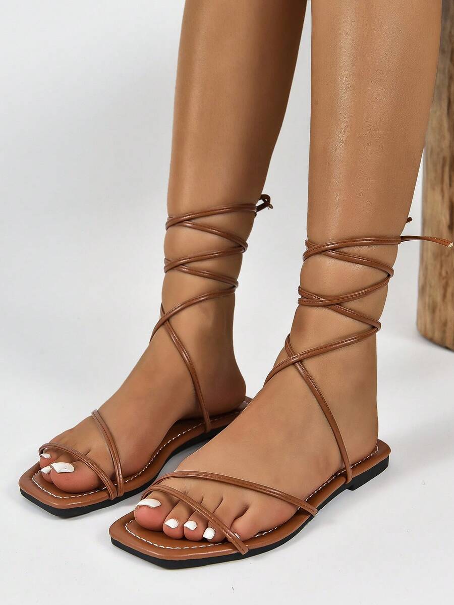 夏季休闲百搭罗马平底凉鞋 - 棕色 - 查看 1