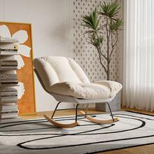 Mecedora de ocio con cojín de asiento extraíble, material de lino, 62 x 100 x 90,5 cm. - Beis - Ver 5