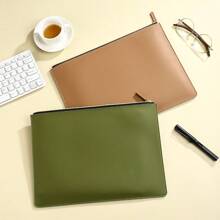 Leather Business A4 File Folder Zipper Document Bag Contract File Organizer Briefcase Portfolio,Bag For Contract/Invoice Storage,Back To School,School Supplies
