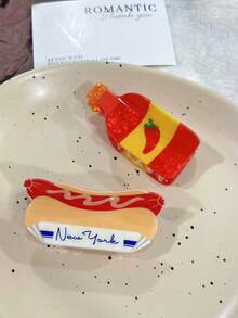 1pc Hot Dog, Burger & Chili Sauce Shaped Hair Clip, Unique Design Suitable For Bun Hairstyle Decoration, Holiday Gift Hair Claws Claw Clips Hair Clips Hair Jaw Clip Hair Clamps Hair Clutch Hair Catcher Clip Fall Winter Hair Accessories For Women For Vacation Outfits Woman - Multicolor - View 5