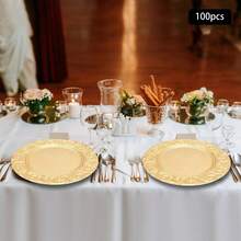 100 * Charger Plate Golden Round Plate With Floral Pattern Fine Reusable Dinner Plates Party Plate Set - 純金 - 查看 1