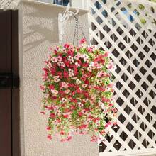 1pc Artificial Hanging Flowers, UV Resistant Hanging Violet Decoration, Plastic Flower Hanging Basket For Wedding, Home Decoration, Porch Garden Decoration, Outdoor Yard, Patio And Window Decoration
