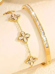 2件套 - 精致时尚轻奢不锈钢花朵手链手链组合，高贵气质手链组合，适合您心中的挚友