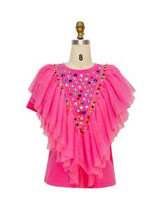 Womens  Colorblock  Cut & Sew  Textured Pattern  Casual  Glass Rhinestone  Asymmetrical    Round Neckline Tees  Daily  Birthday Party  Travel - 粉色 - 查看 4