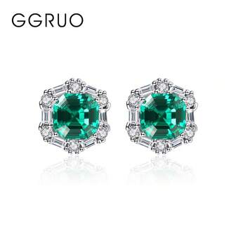 GGRUO 1Pair 925 Sterling Silver Green Geometric Studs Fashionable Exquisite Gemstone Earrings Sparkling Jewelry For Women Girls Daily Party Accessories Valentine's Day