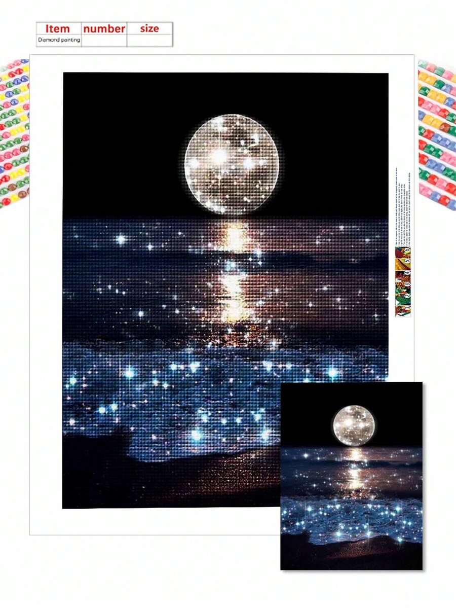 DIY 5D Moon Art Diamond Painting Kit On The Round Fully Diamond Sea Ideal For Home Leisure And Wall Decor 11.8x15.7 (Inch) Diamond Painting - 彩色 - 查看 1